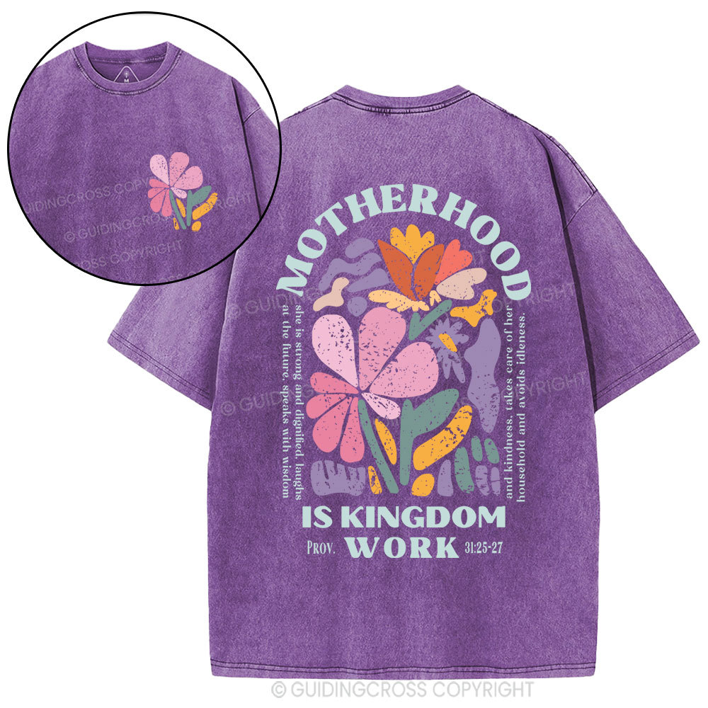 Motherhood Is Kingdom Work Boho Christian Washed T-Shirt