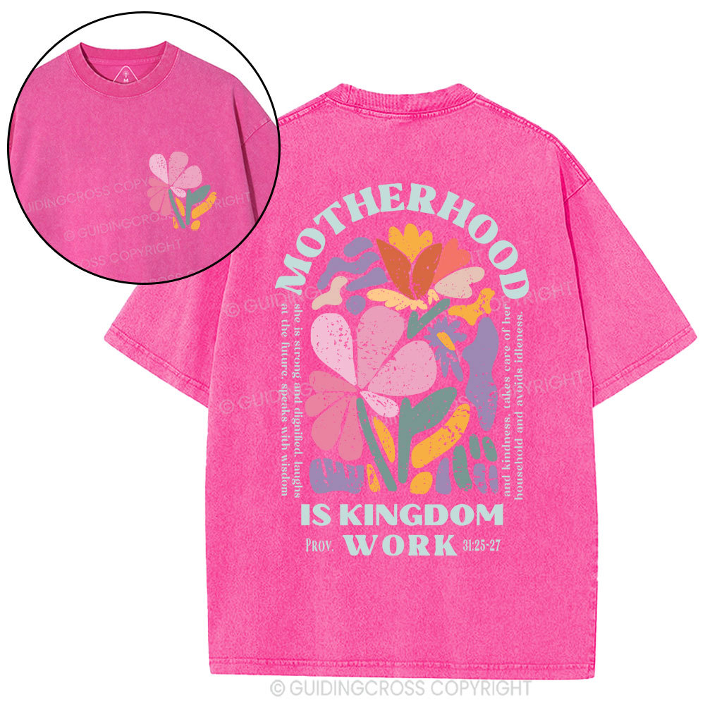 Motherhood Is Kingdom Work Boho Christian Washed T-Shirt Sale - GuidingCross