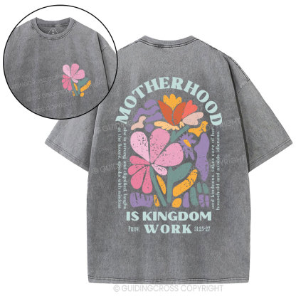 Motherhood Is Kingdom Work Boho Christian Washed T-Shirt