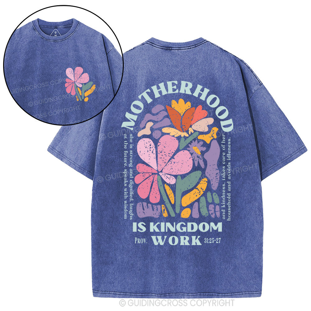 Motherhood Is Kingdom Work Boho Christian Washed T-Shirt