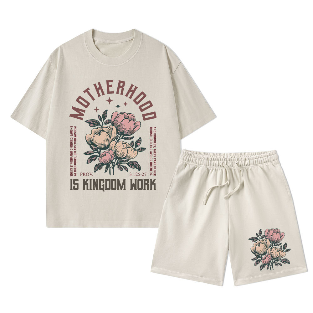 Motherhood Is Kingdom Work Christian Washed T-Shirt & Shorts