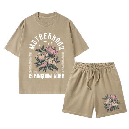 Motherhood Is Kingdom Work Christian Washed T-Shirt & Shorts