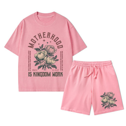 Motherhood Is Kingdom Work Christian Washed T-Shirt & Shorts