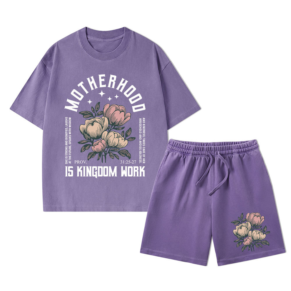 Motherhood Is Kingdom Work Christian Washed T-Shirt & Shorts