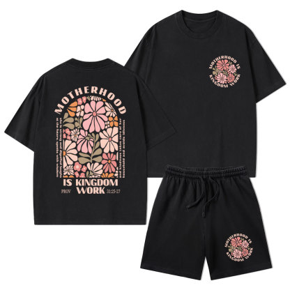 Motherhood Is Kingdom Work Christian Washed T-Shirt & Shorts