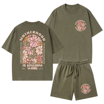 Motherhood Is Kingdom Work Christian Washed T-Shirt & Shorts