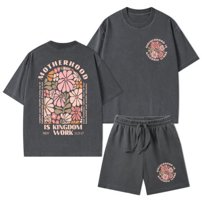 Motherhood Is Kingdom Work Christian Washed T-Shirt & Shorts