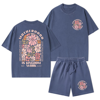 Motherhood Is Kingdom Work Christian Washed T-Shirt & Shorts