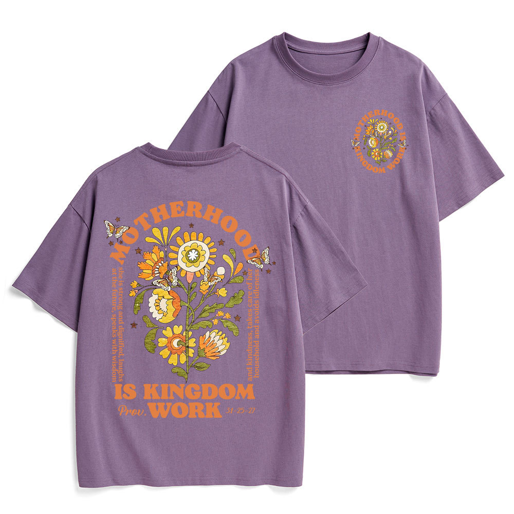 Motherhood Is Kingdom Work Flower Christian Heavy Cotton T-Shirt
