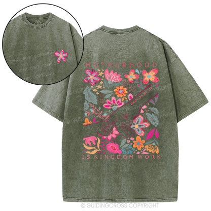 Motherhood Is Kingdom Work Flower Christian Washed T-Shirt