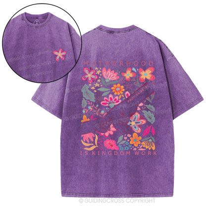 Motherhood Is Kingdom Work Flower Christian Washed T-Shirt