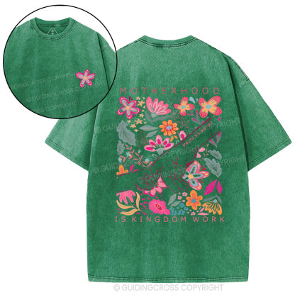 Motherhood Is Kingdom Work Flower Christian Washed T-Shirt