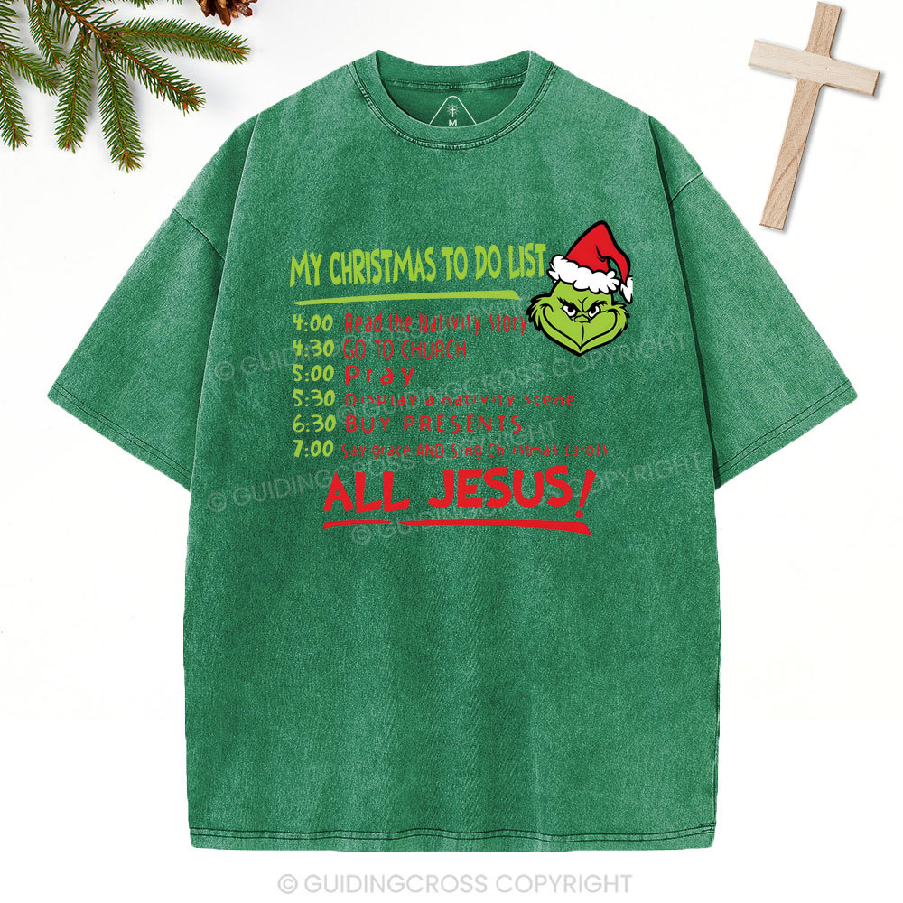 My Christmas To Do List Christian Washed T-Shirt