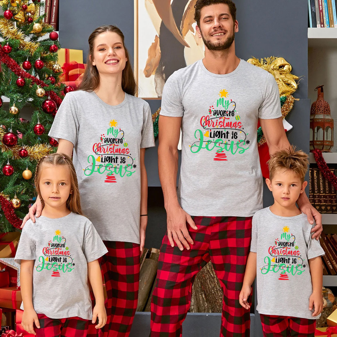 My Favorite Christmas Light Is Jesus Christian Christmas Family Matching Shirts 