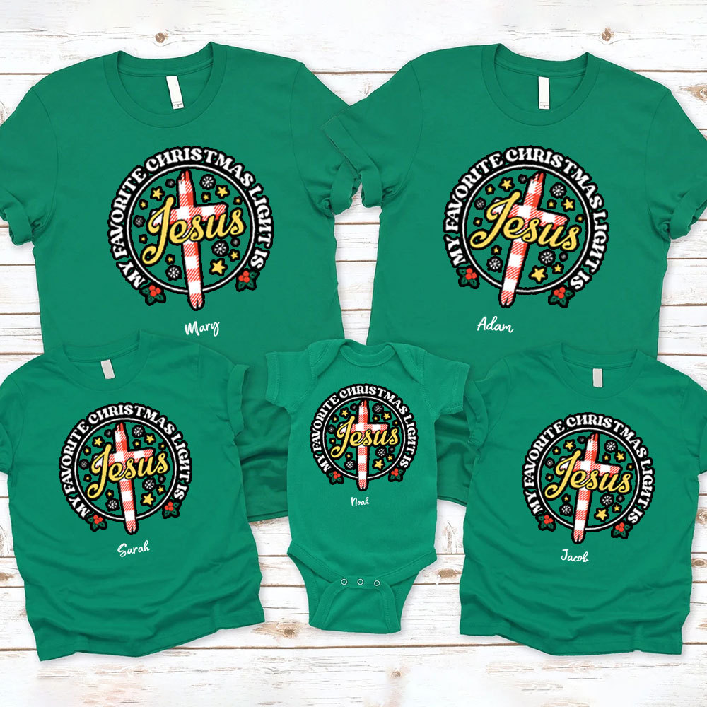 Personalized My Favorite Christmas Light Is Jesus Christmas Family Matching Shirts