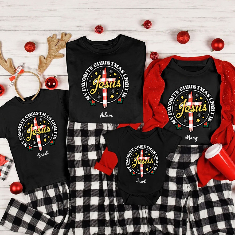 Personalized My Favorite Christmas Light Is Jesus Christmas Family Matching Shirts