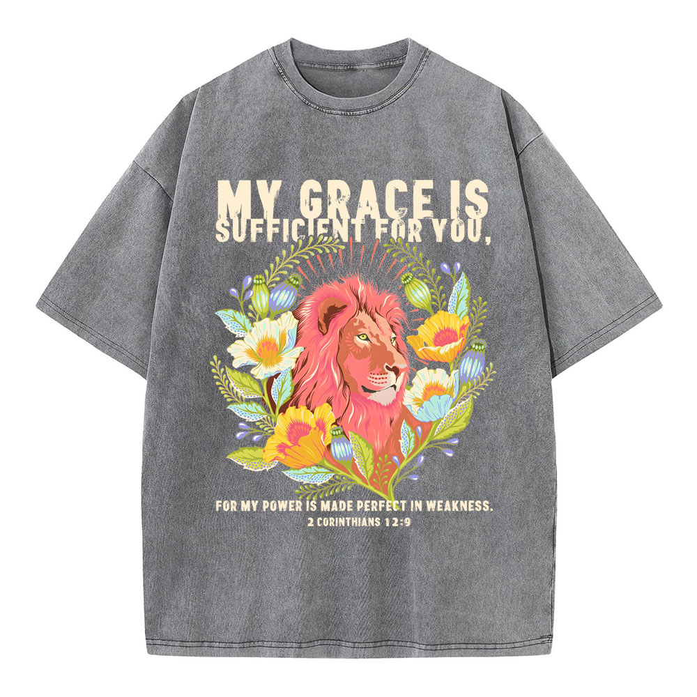 My Grace Is Sufficient For You Lion Christian Washed T-Shirt