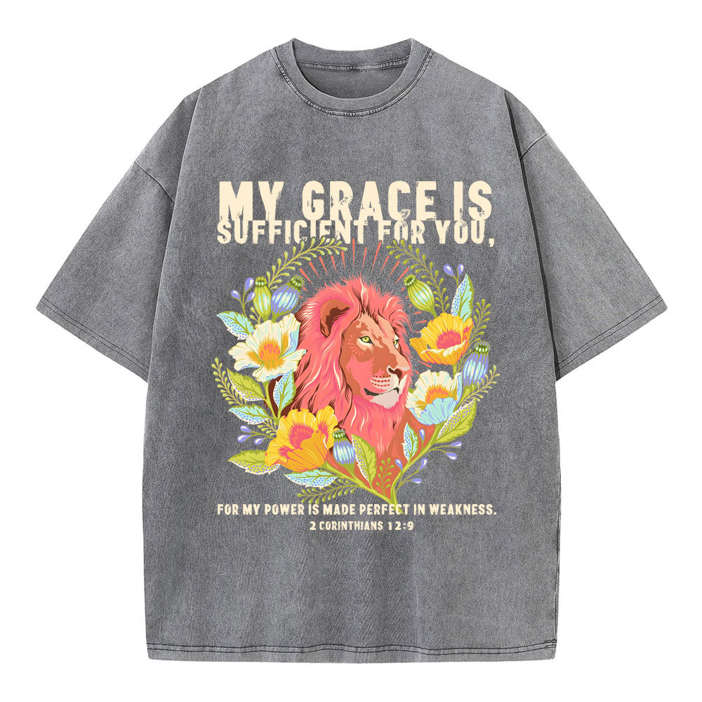 My Grace Is Sufficient For You Lion Christian Washed T-Shirt