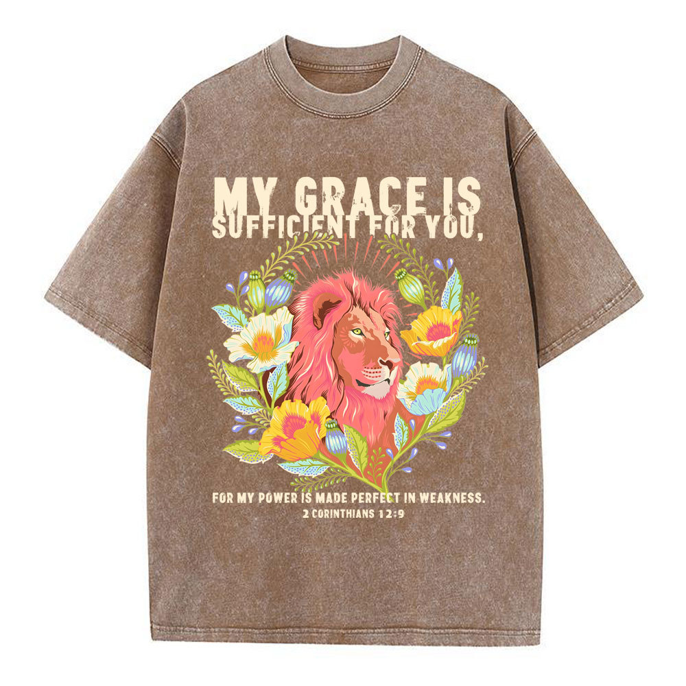 My Grace Is Sufficient For You Lion Christian Washed T-Shirt