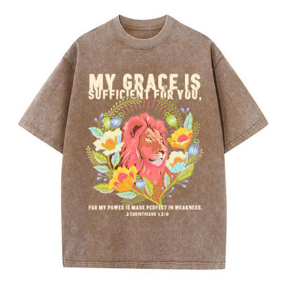 My Grace Is Sufficient For You Lion Christian Washed T-Shirt