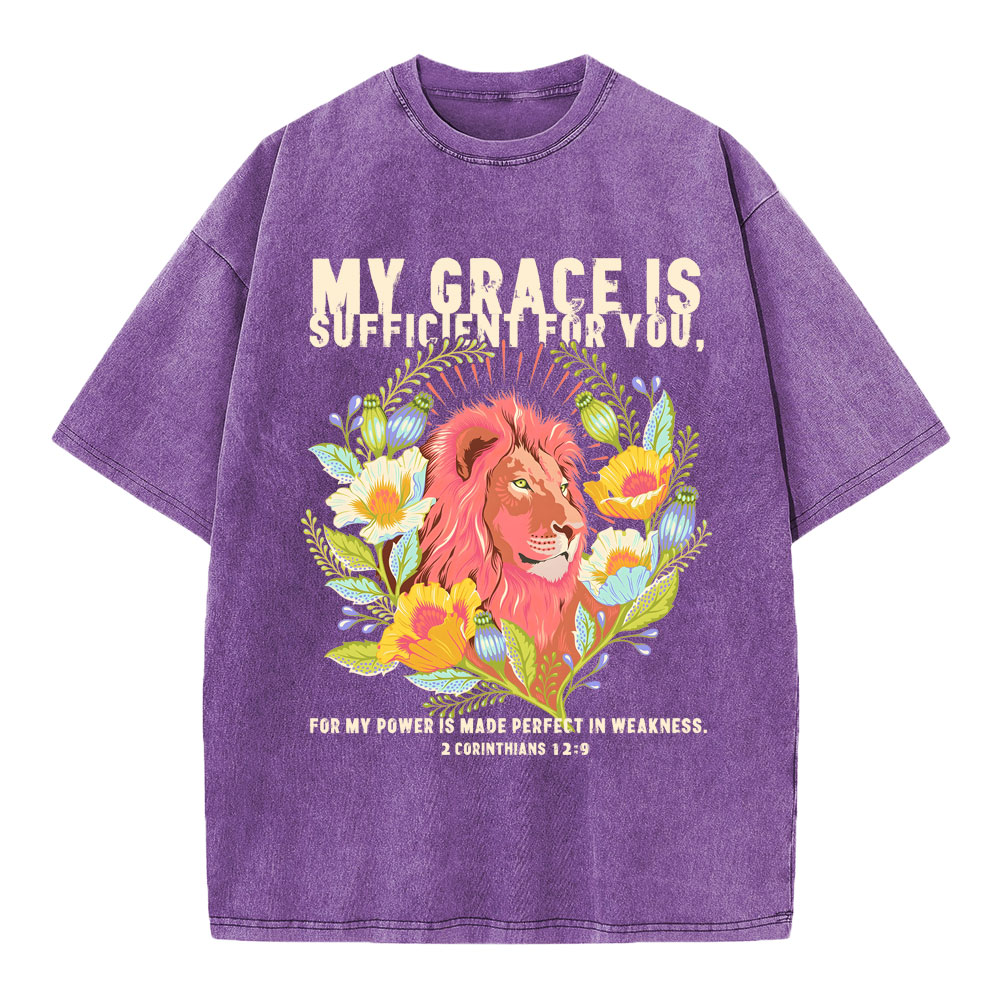 My Grace Is Sufficient For You Lion Christian Washed T-Shirt