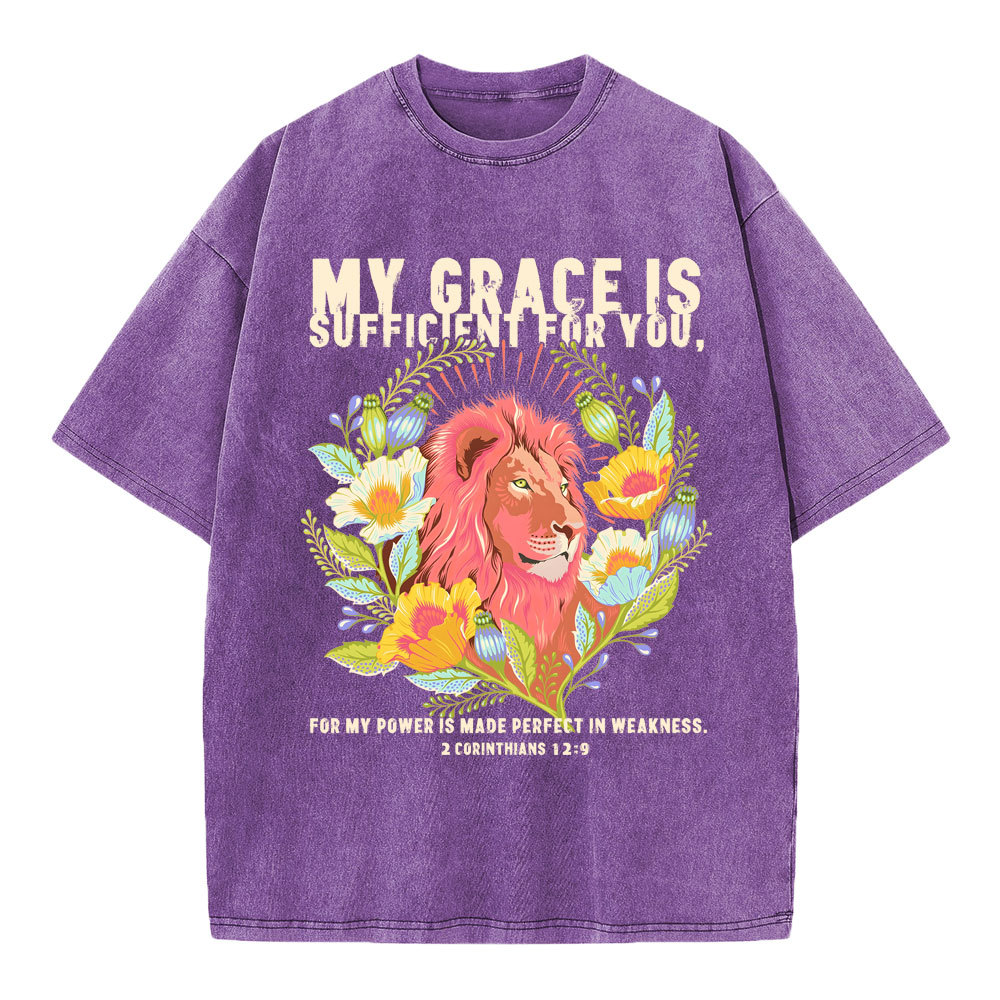 My Grace Is Sufficient For You Lion Christian Washed T-Shirt