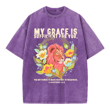 My Grace Is Sufficient For You Lion Christian Washed T-Shirt