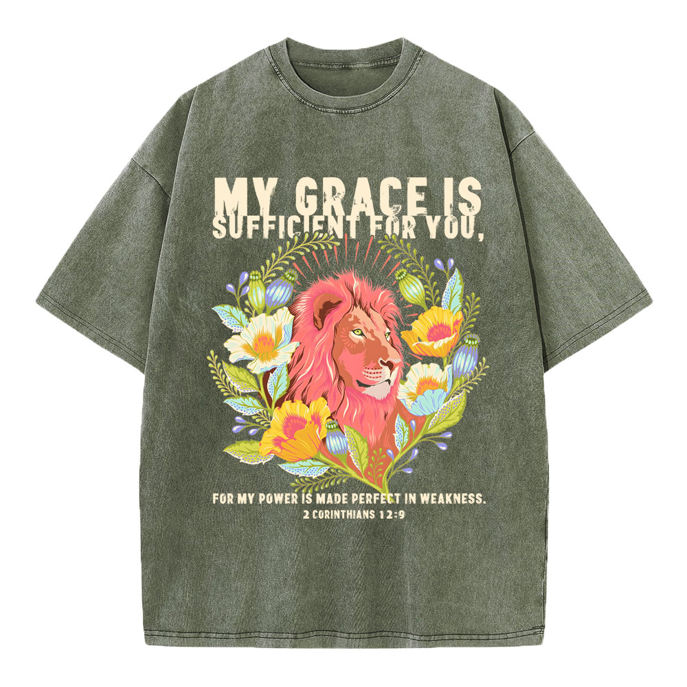 My Grace Is Sufficient For You Lion Christian Washed T-Shirt