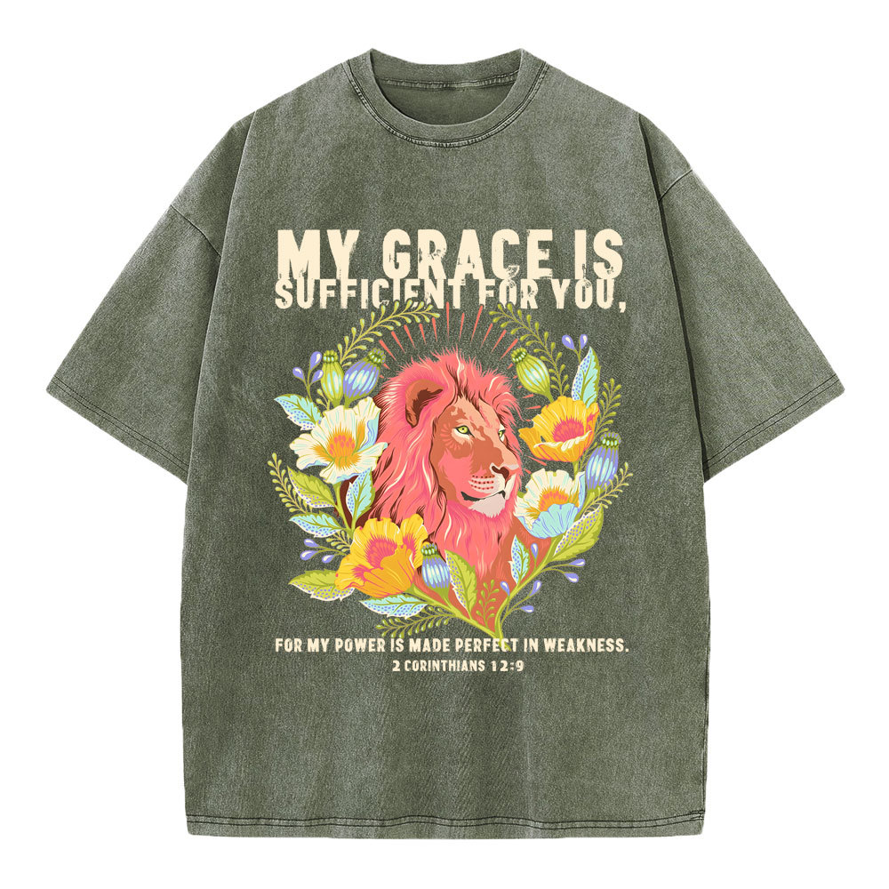 My Grace Is Sufficient For You Lion Christian Washed T-Shirt