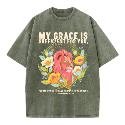 My Grace Is Sufficient For You Lion Christian Washed T-Shirt