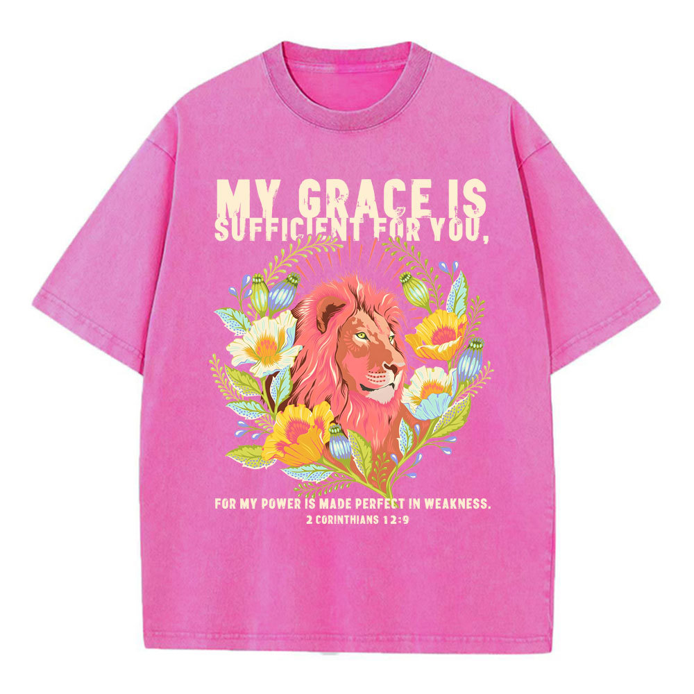 My Grace Is Sufficient For You Lion Christian Washed T-Shirt