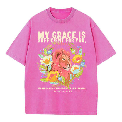 My Grace Is Sufficient For You Lion Christian Washed T-Shirt