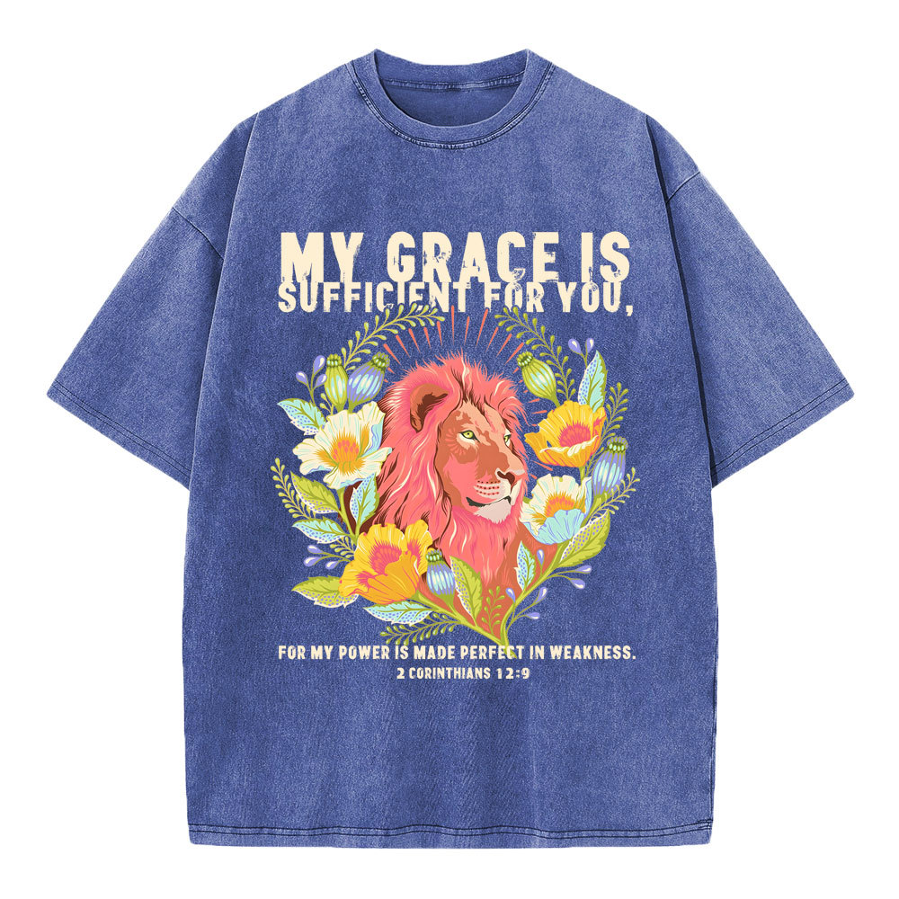 My Grace Is Sufficient For You Lion Christian Washed T-Shirt