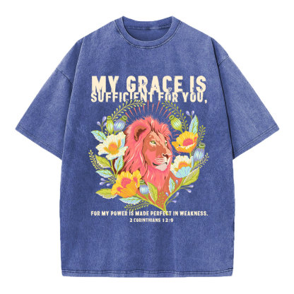 My Grace Is Sufficient For You Lion Christian Washed T-Shirt