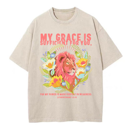 My Grace Is Sufficient For You Lion Christian Washed T-Shirt