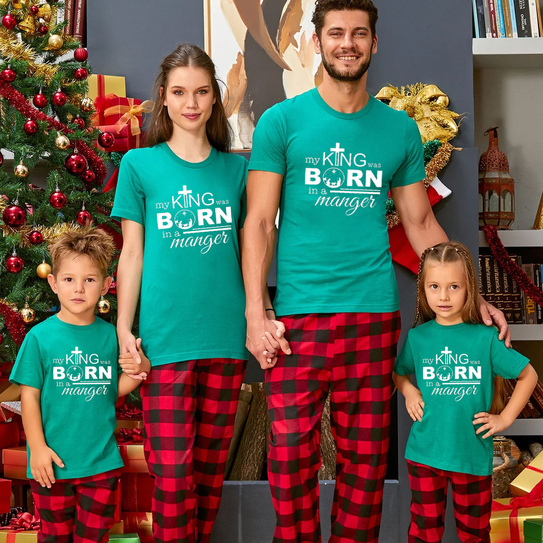 My King Was Born In A Manger Christmas Family Matching Shirts