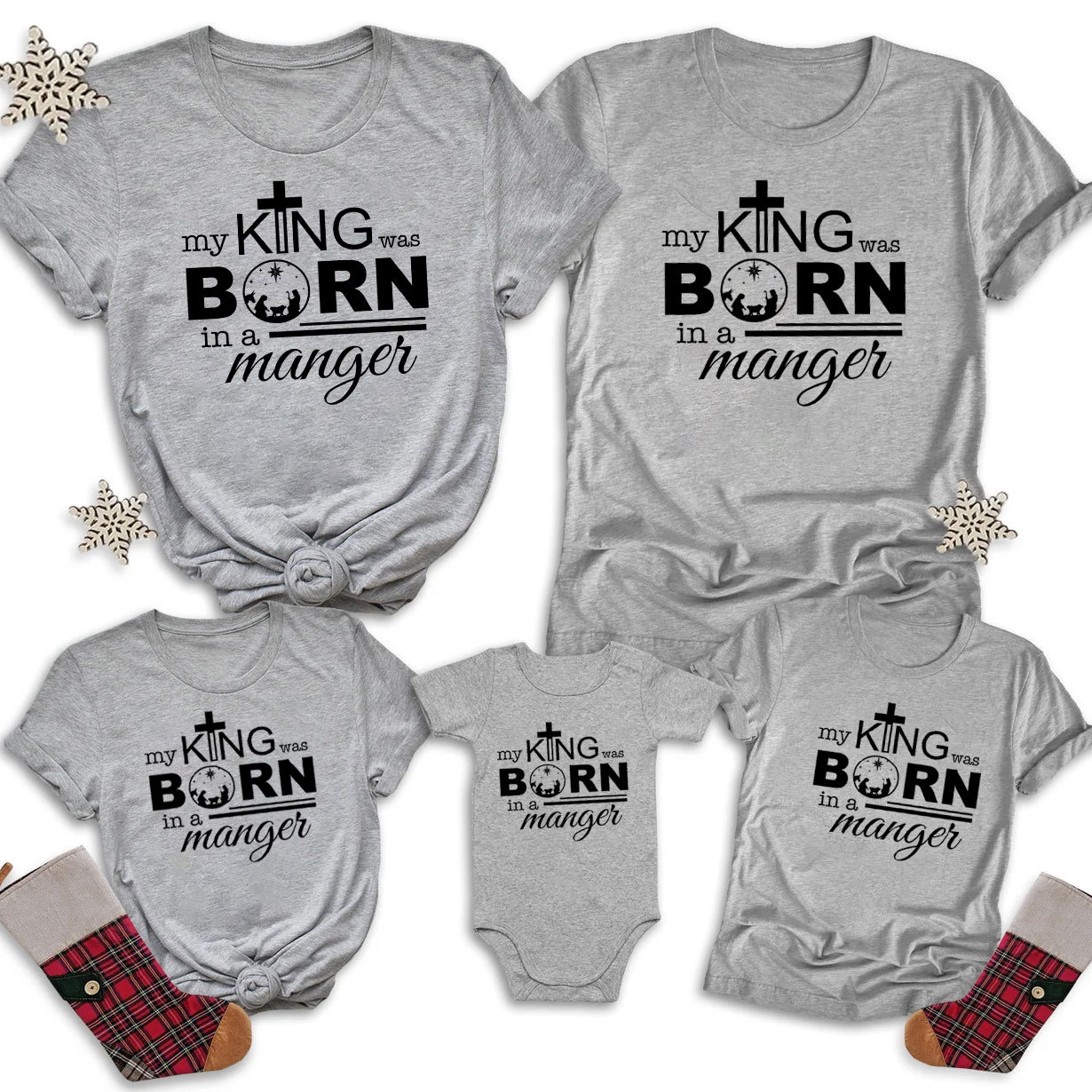 My King Was Born In A Manger Christmas Family Matching Shirts