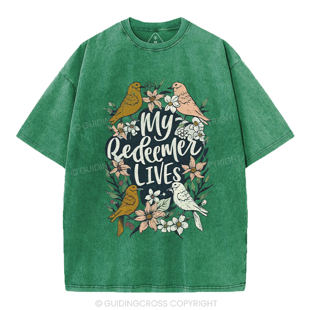 My Redeemer Lives Christian Washed T-Shirt