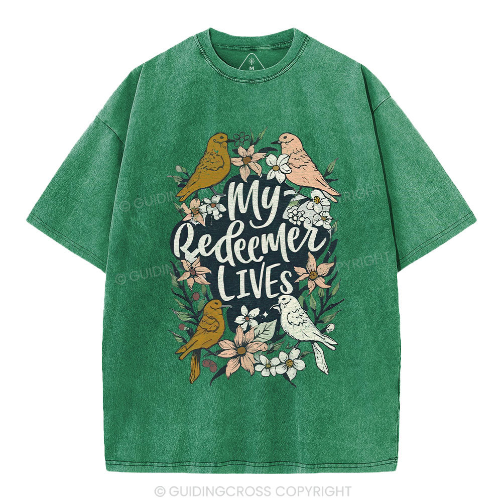 My Redeemer Lives Christian Washed T-Shirt