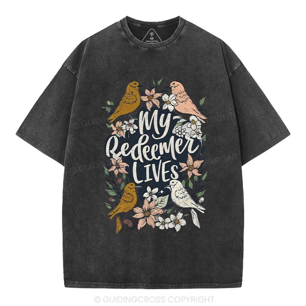 My Redeemer Lives Christian Washed T-Shirt