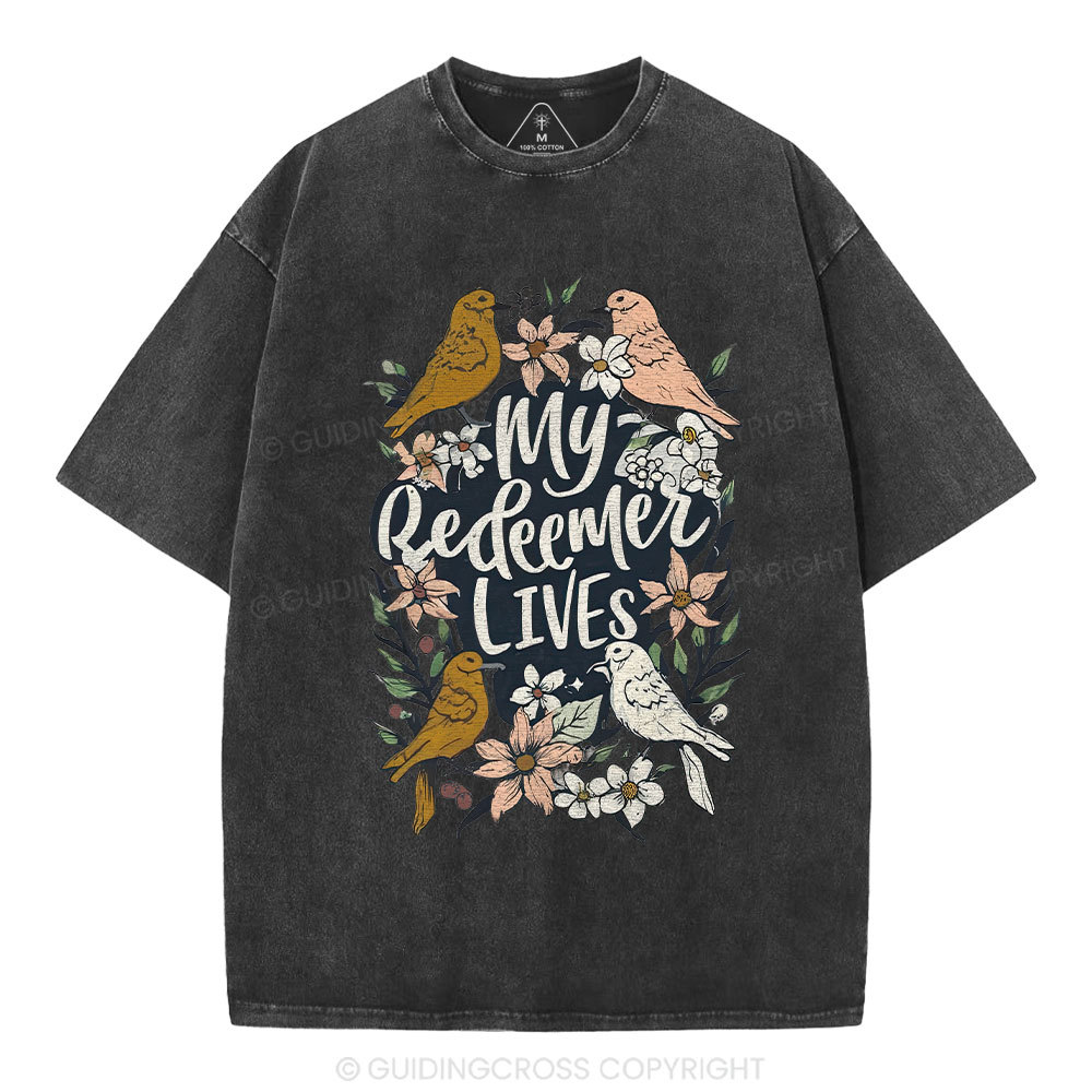 My Redeemer Lives Christian Washed T-Shirt