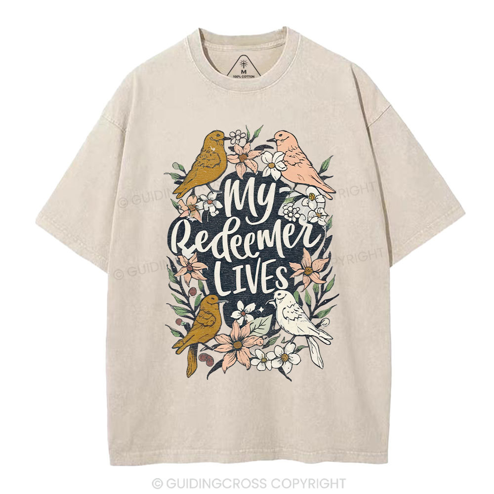 My Redeemer Lives Christian Washed T-Shirt