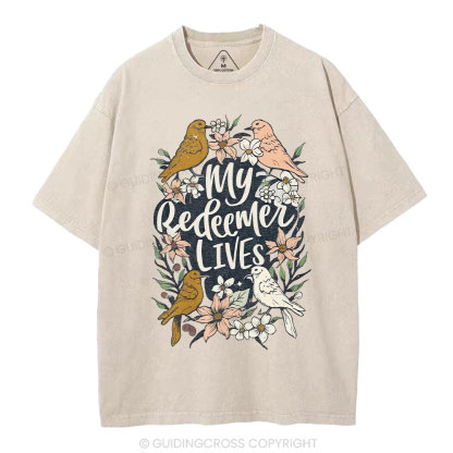 My Redeemer Lives Christian Washed T-Shirt