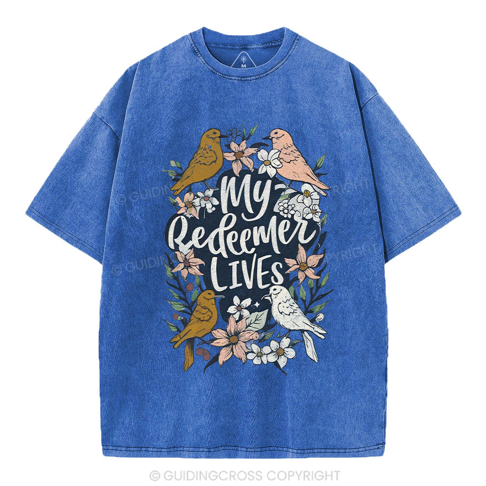 My Redeemer Lives Christian Washed T-Shirt