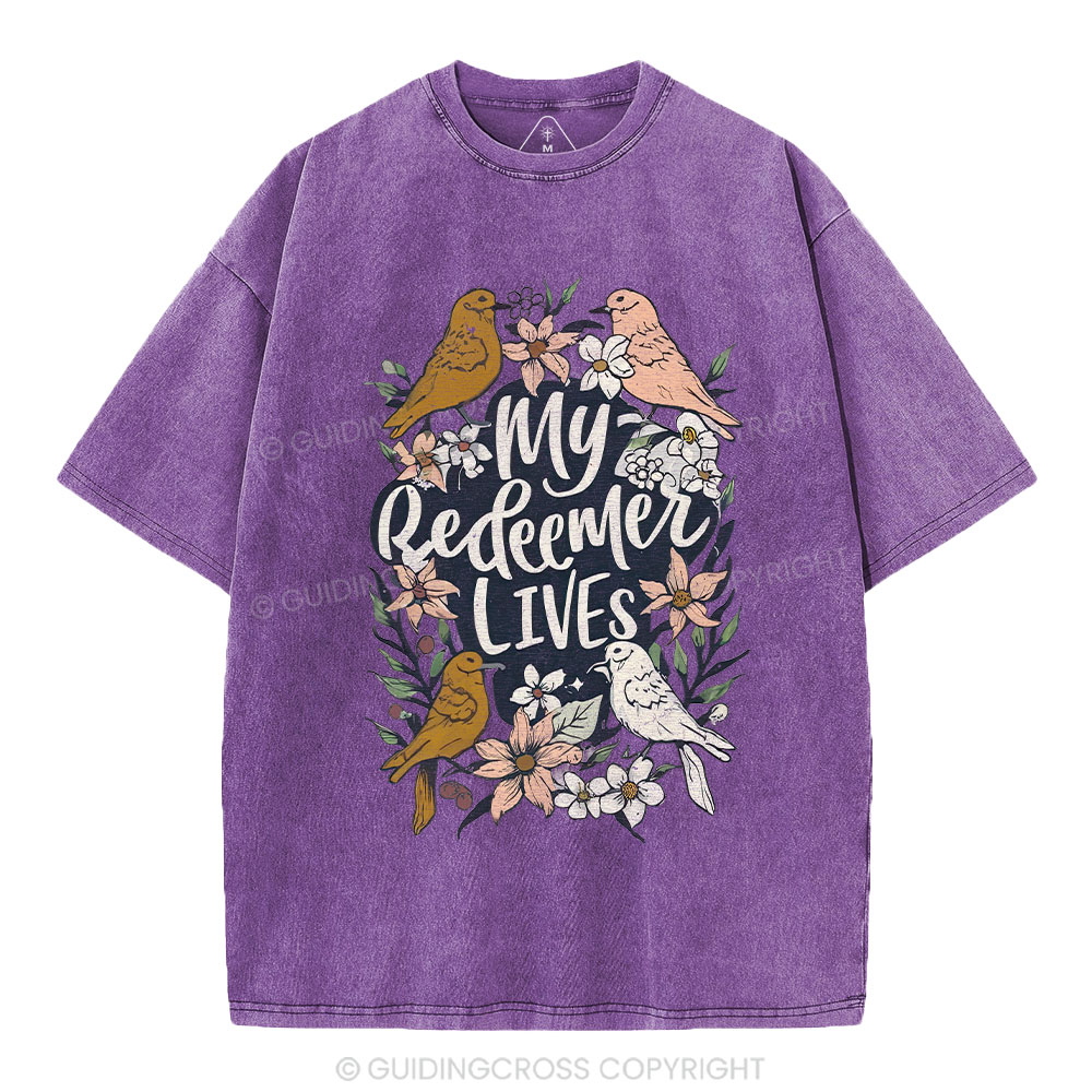 My Redeemer Lives Christian Washed T-Shirt