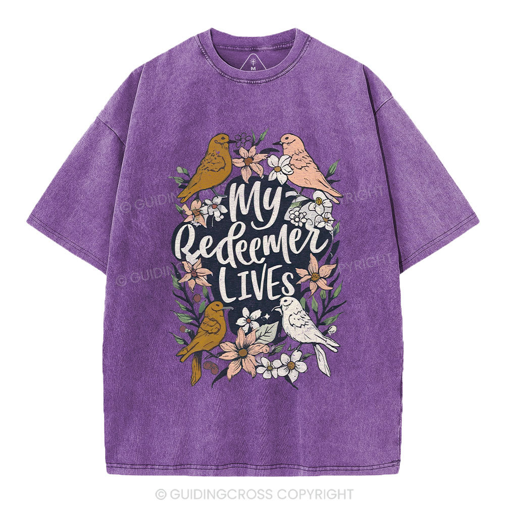 My Redeemer Lives Christian Washed T-Shirt