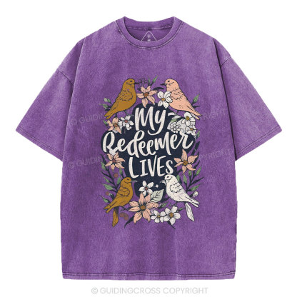 My Redeemer Lives Christian Washed T-Shirt