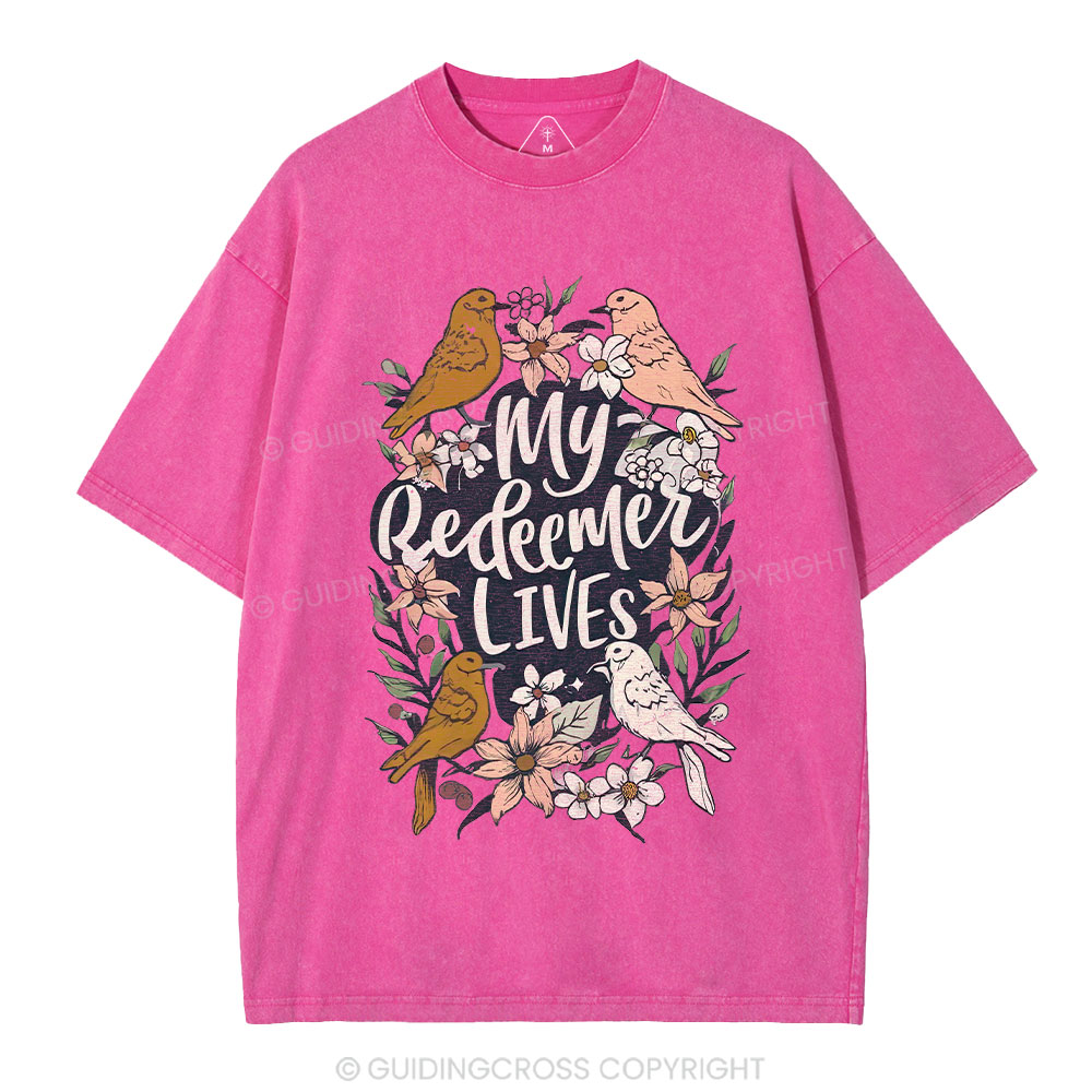 My Redeemer Lives Christian Washed T-Shirt