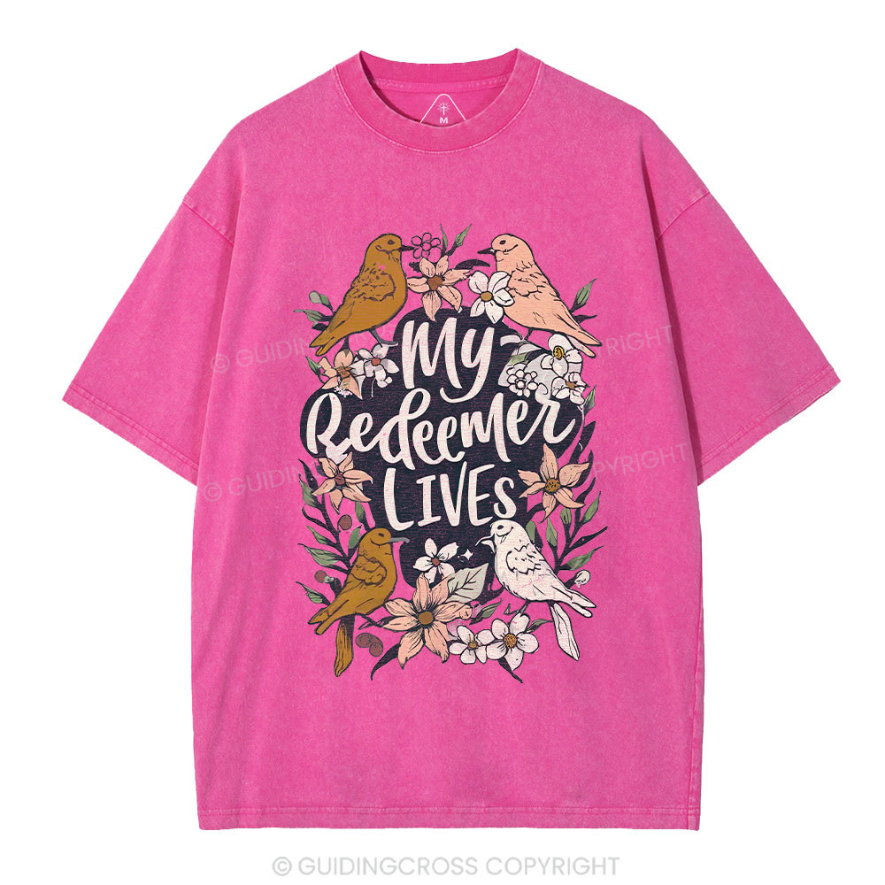 My Redeemer Lives Christian Washed T-Shirt