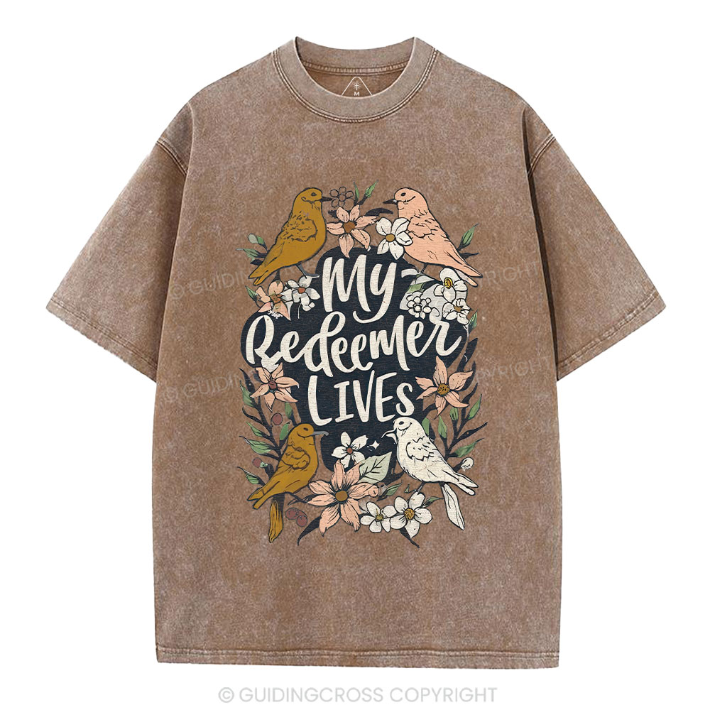 My Redeemer Lives Christian Washed T-Shirt